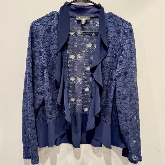 R&M Richards Jackets & Blazers - R&M Richards Vintage Dark Blue Lace Ruffled Jacket NWOT